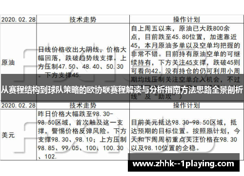 从赛程结构到球队策略的欧协联赛程解读与分析指南方法思路全景剖析