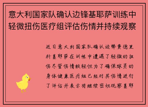 意大利国家队确认边锋基耶萨训练中轻微扭伤医疗组评估伤情并持续观察 意大利国家队确认边锋基耶萨训练中轻微扭伤医疗组评估伤情并持续观察